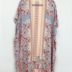 Floral Printed Kimono Cardigan with Tassles